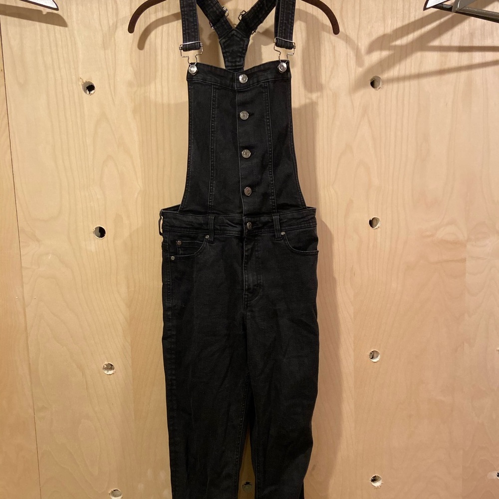 Black denim overalls
